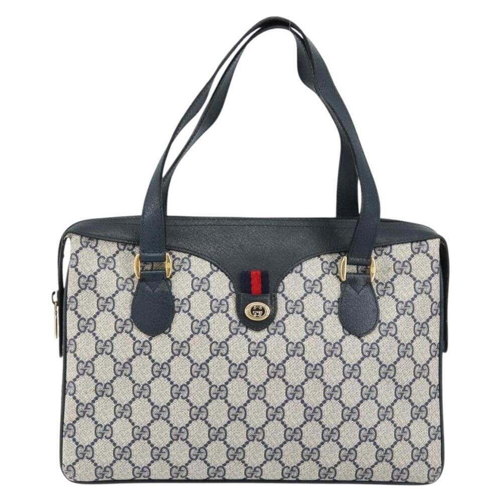 GUCCI GG Supreme Sherry Line Hand Bag PVC Navy Red 41 02 079 Auth 155654 - Picture 13 of 16